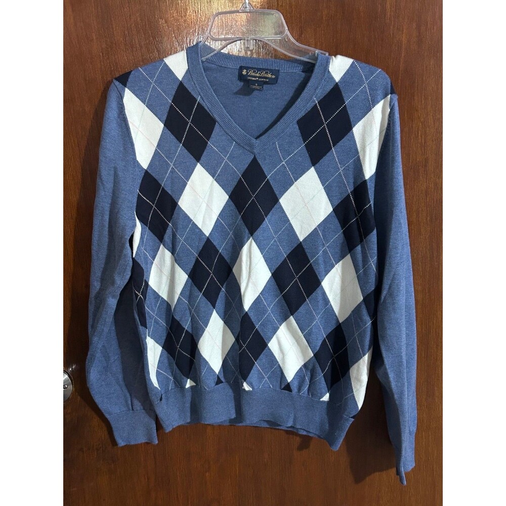 Brooks Brothers Men's sz S 100% Supima Cotton Argyle V Neck Sweater